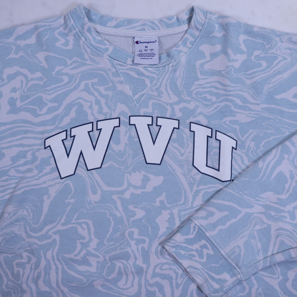 Champion WVU West Virginia University Marble Swirl Crewneck Sweatshirt Blue M